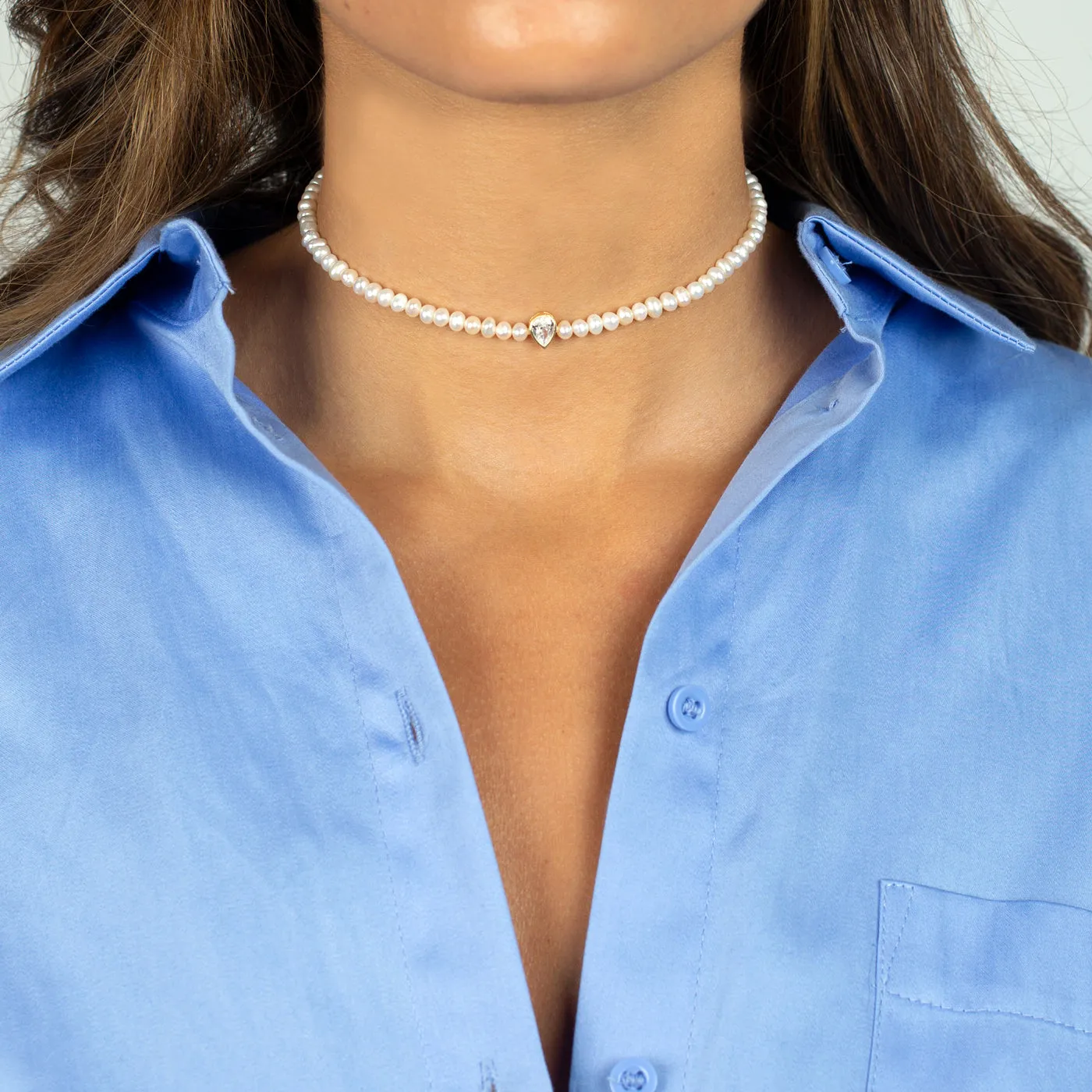 CZ Teardrop Bezel Pearl Choker sold by Adina Eden's product image thumbnail 2