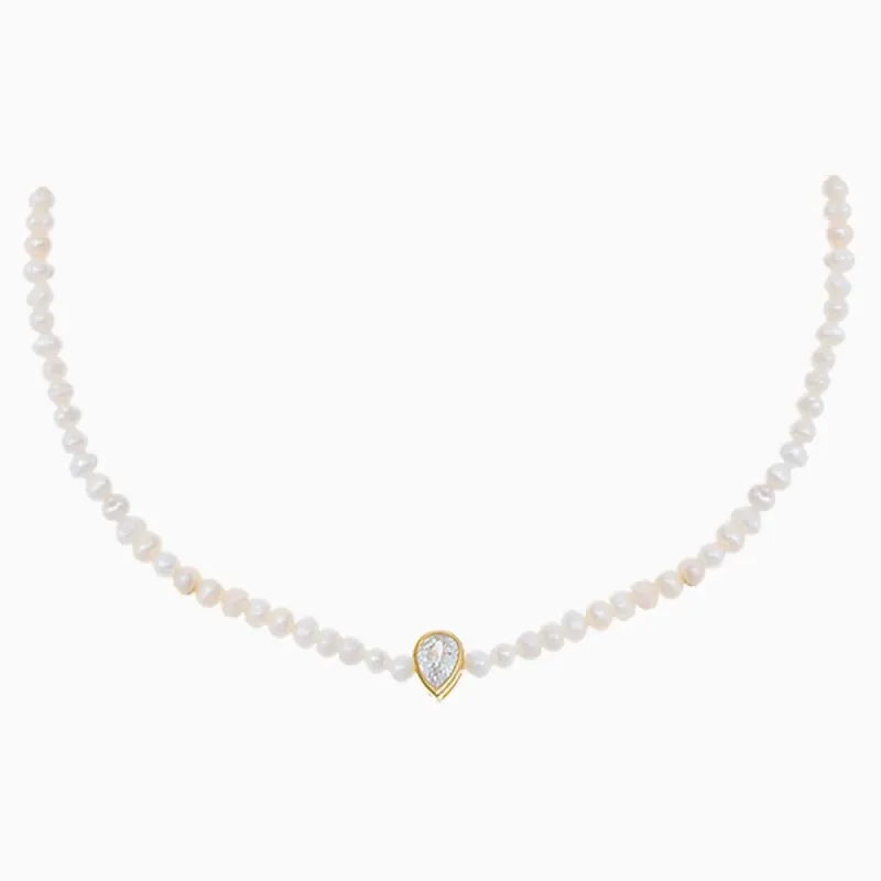 CZ Teardrop Bezel Pearl Choker sold by Adina Eden's