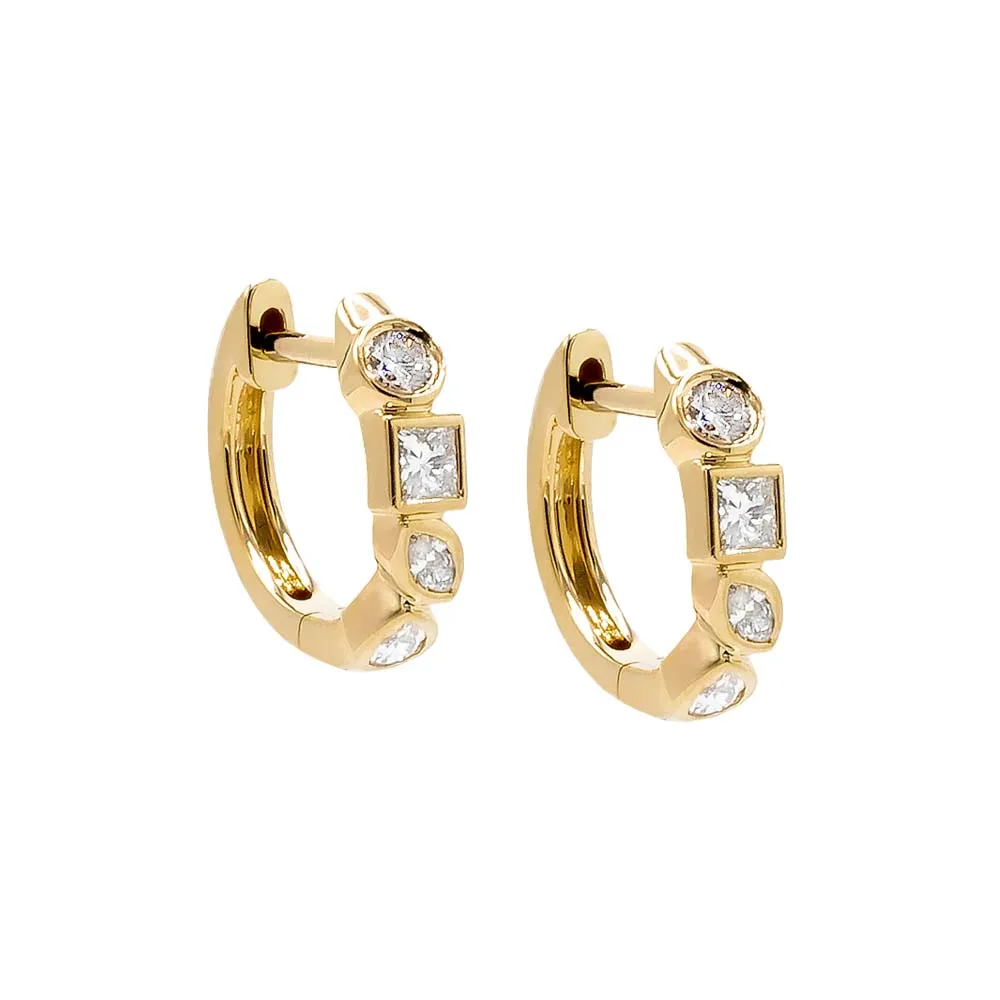 Diamond Multi Shape Bezel Huggie Earring 14K sold by Adina Eden's