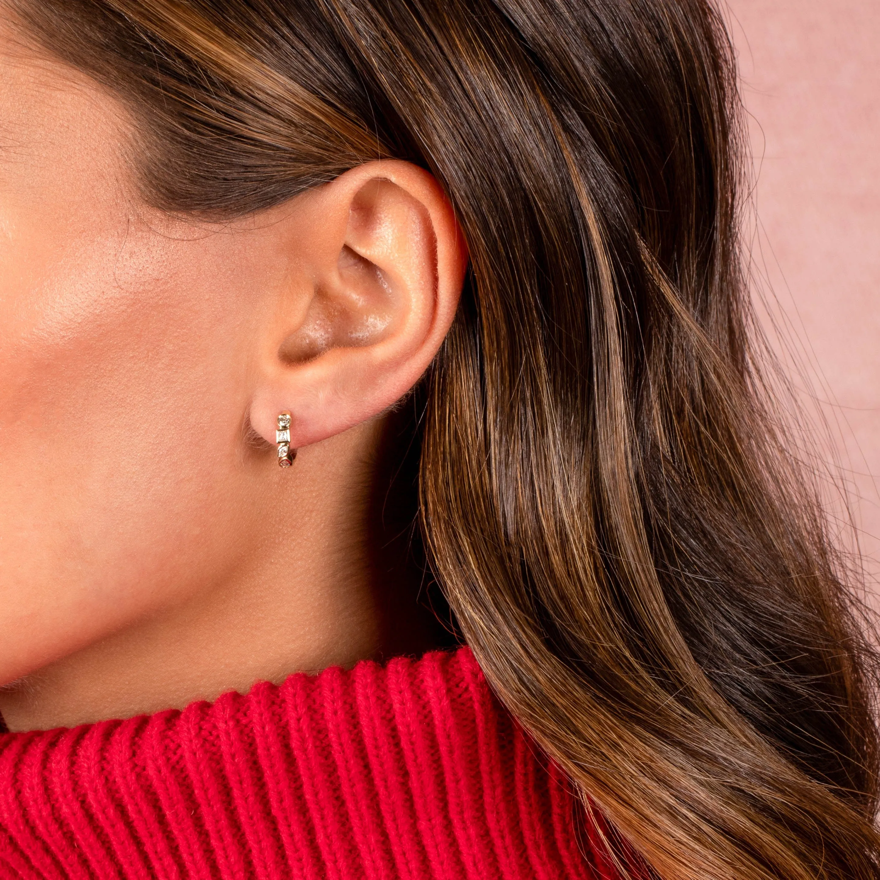 Diamond Multi Shape Bezel Huggie Earring 14K sold by Adina Eden's product image thumbnail 2