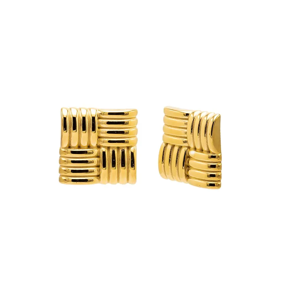 Large Square Ridged On The Ear Stud Earring sold by Adina Eden's
