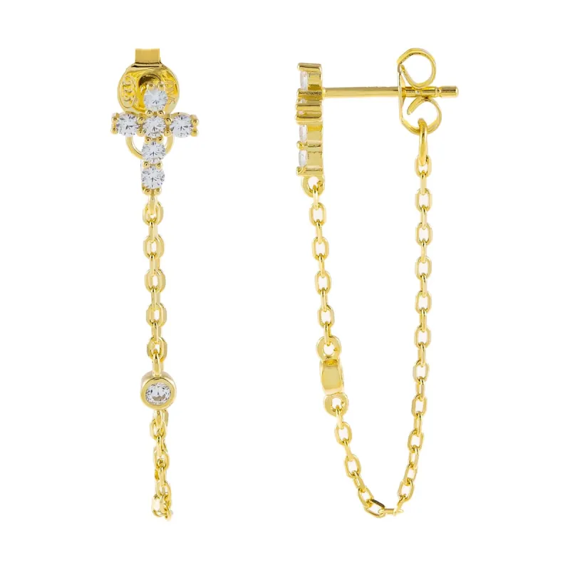 CZ Cross Chain Drop Earring sold by Adina Eden's