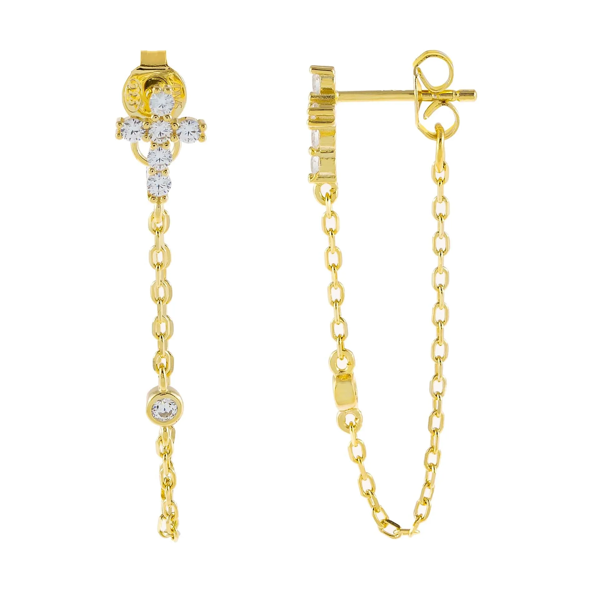 CZ Cross Chain Drop Earring sold by Adina Eden's