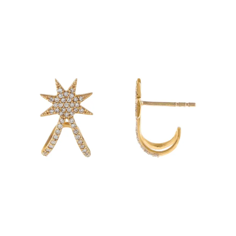 Diamond Starburst Double Huggie Stud Earring 14K sold by Adina Eden's