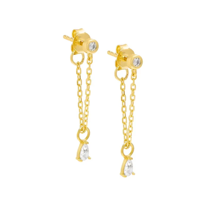 Teardrop Chain Front Back Stud Earring sold by Adina Eden's