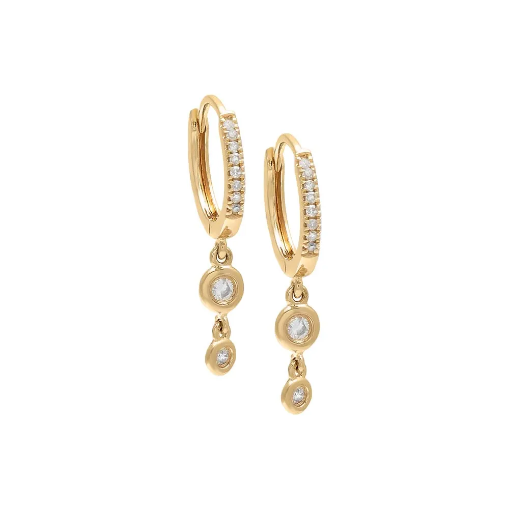 Diamond Double Bezel Drop Huggie Earring 14K sold by Adina Eden's