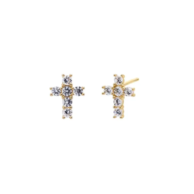 CZ Cross Stud Earring 14K sold by Adina Eden's