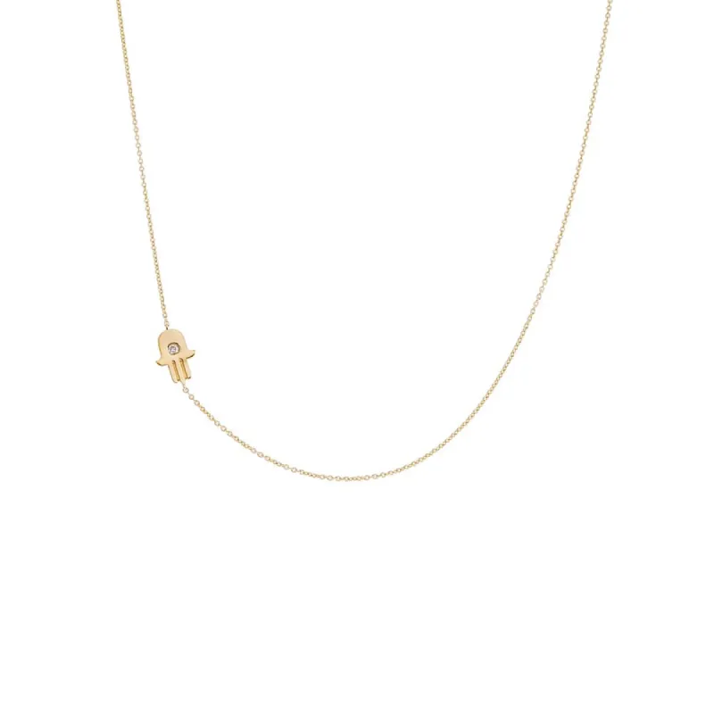 Diamond Sideway Hamsa Necklace 14K sold by Adina Eden's