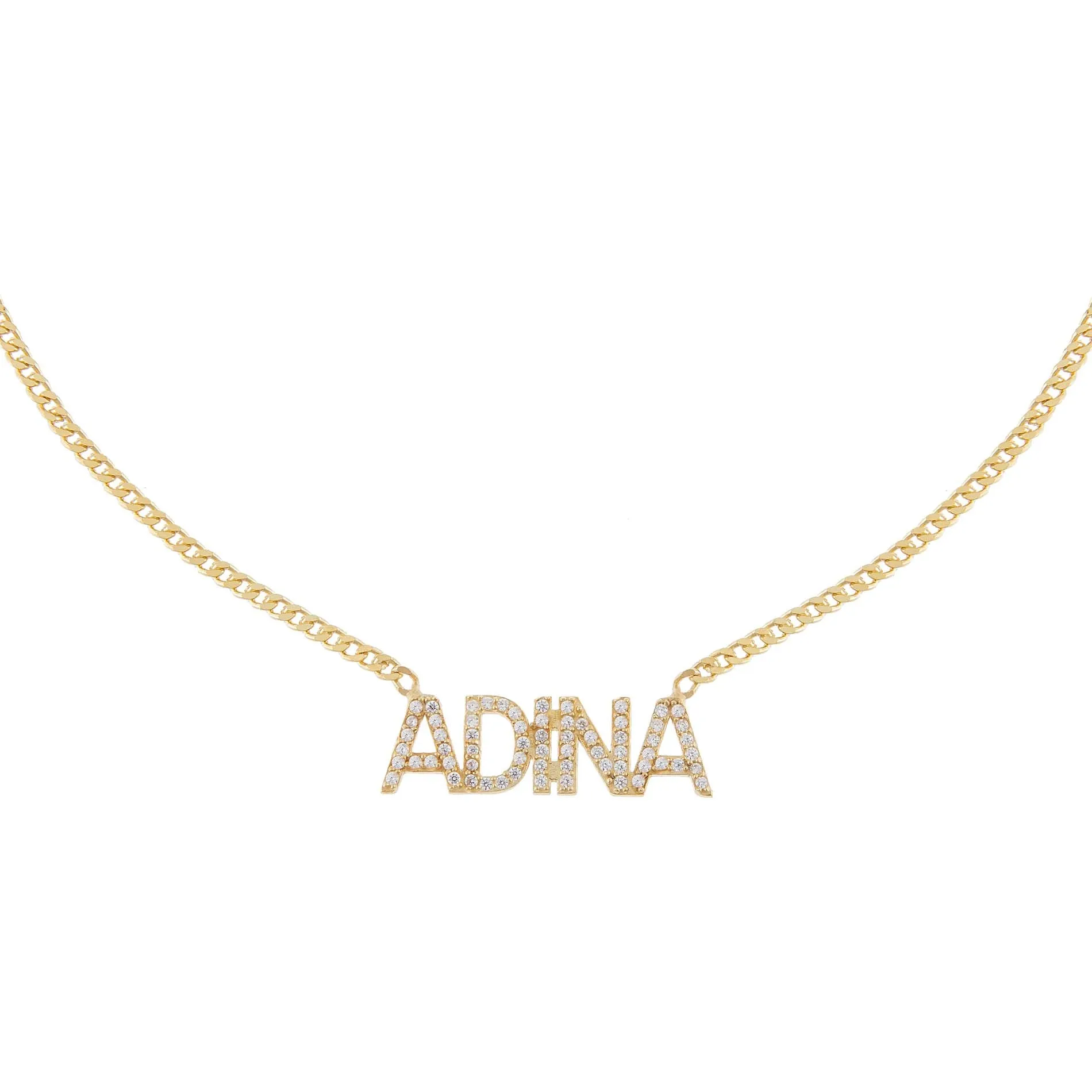 Pavé Block Nameplate Necklace sold by Adina Eden's