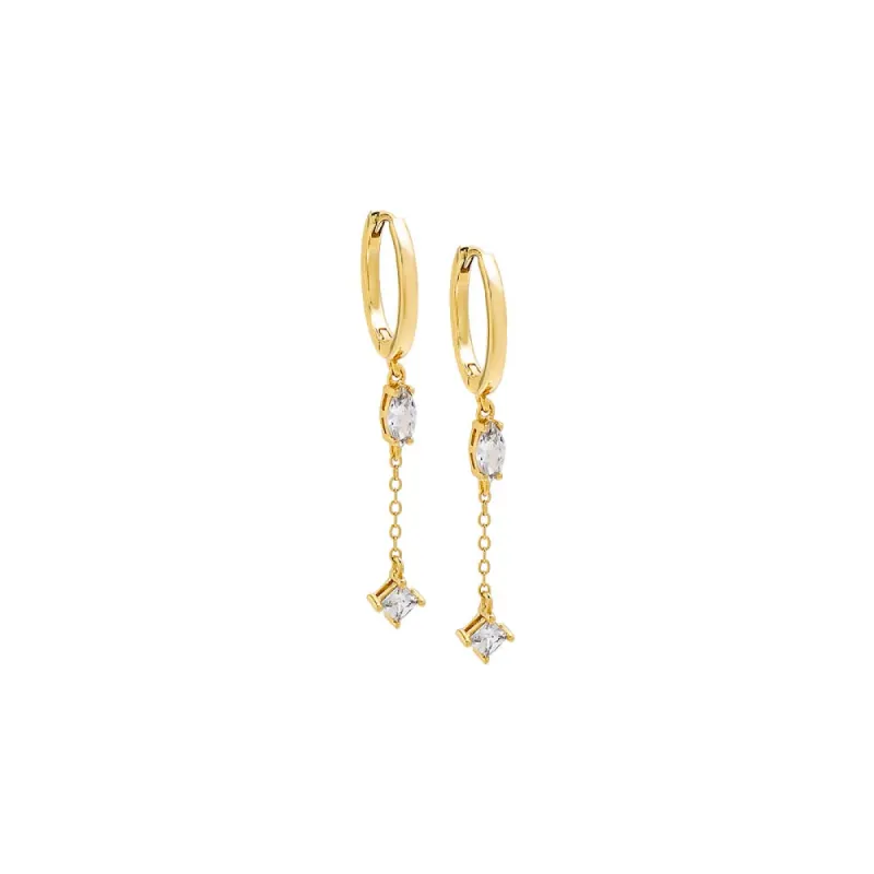 Marquise X Solitaire Drop Chain Huggie Earring sold by Adina Eden's