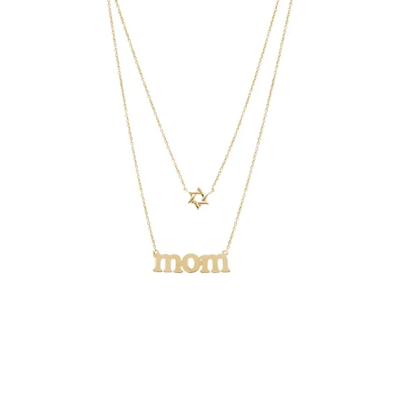 Solid Star Of David X Mom Two In One Necklace 14K sold by Adina Eden's