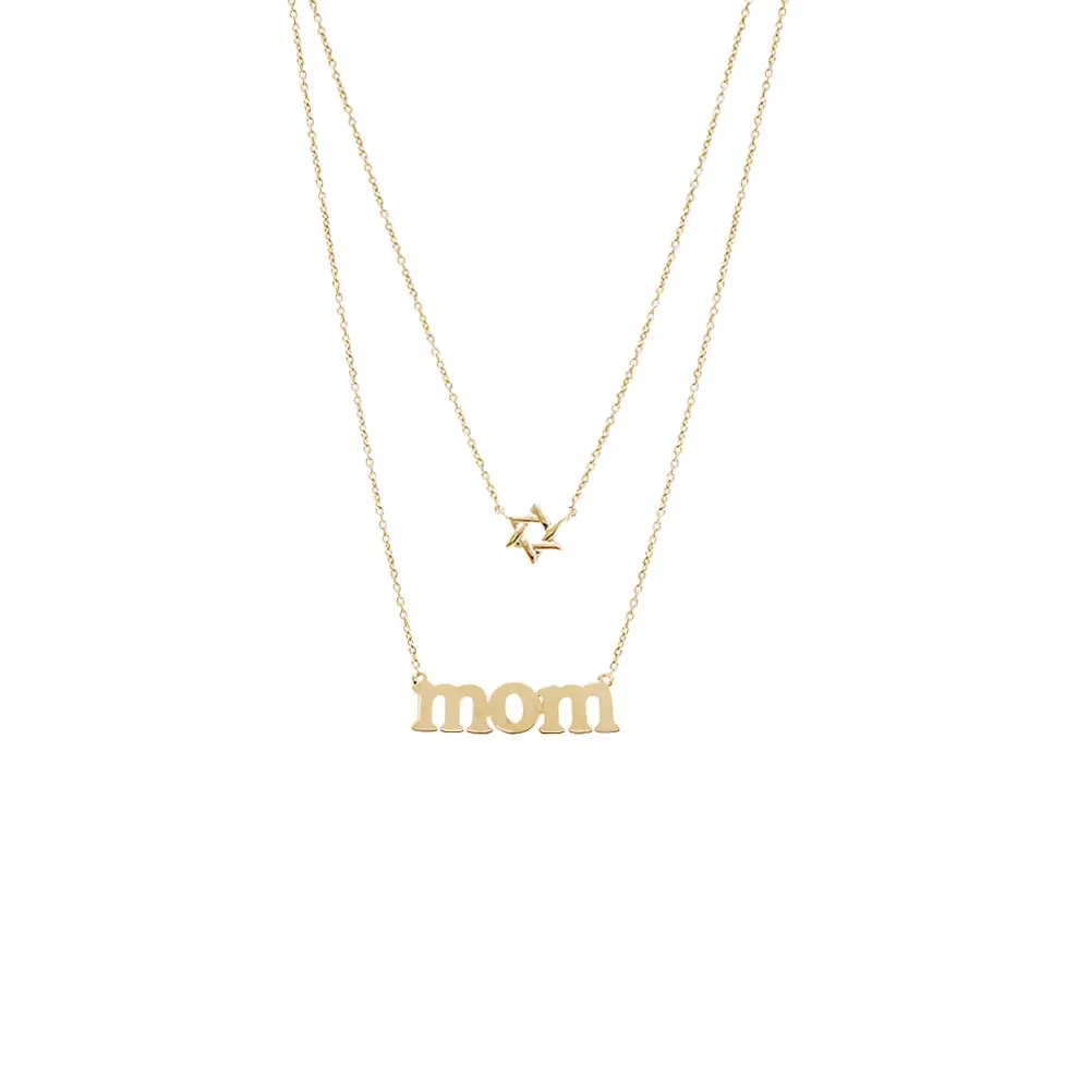 Solid Star Of David X Mom Two In One Necklace 14K sold by Adina Eden's