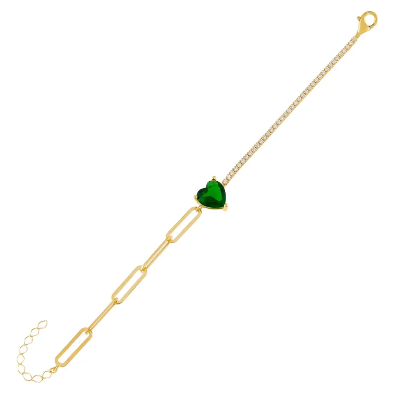 Emerald Heart Tennis X Link Bracelet sold by Adina Eden's