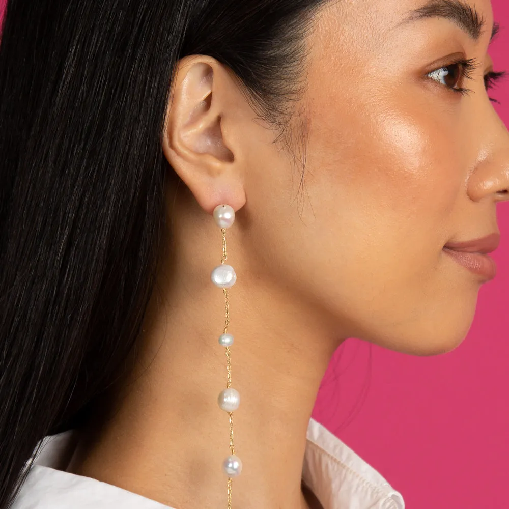 Large Pearl Chain Drop Stud Earring sold by Adina Eden's product image thumbnail 2