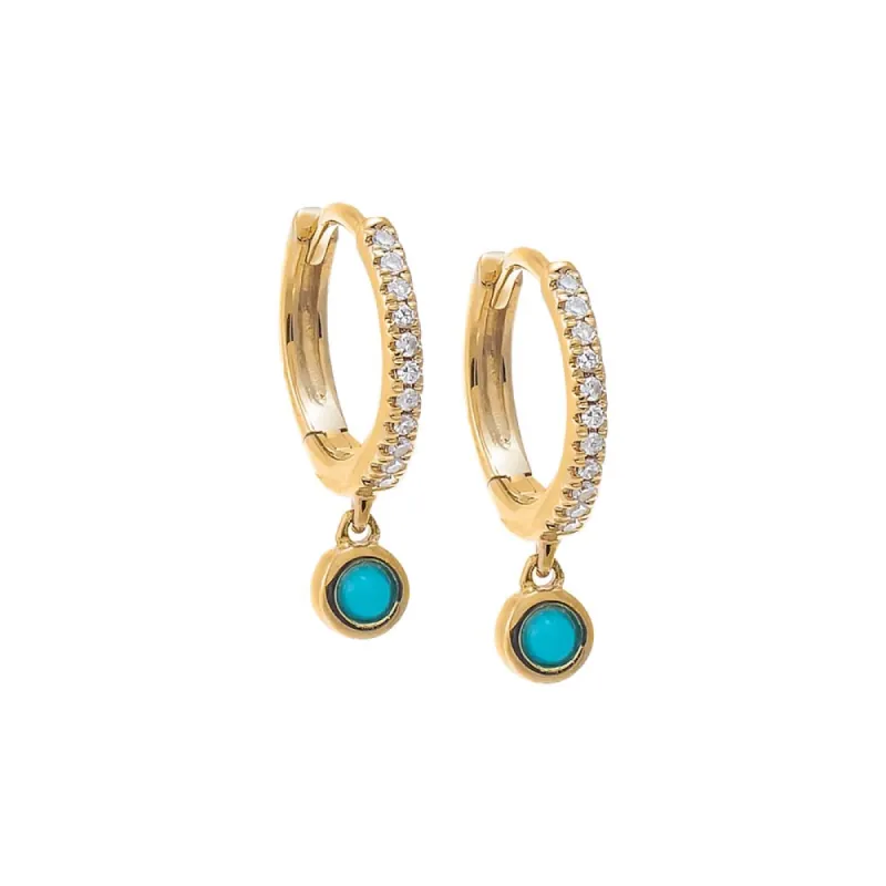 Diamond X Turquoise Dangling Huggie Earring 14K sold by Adina Eden's