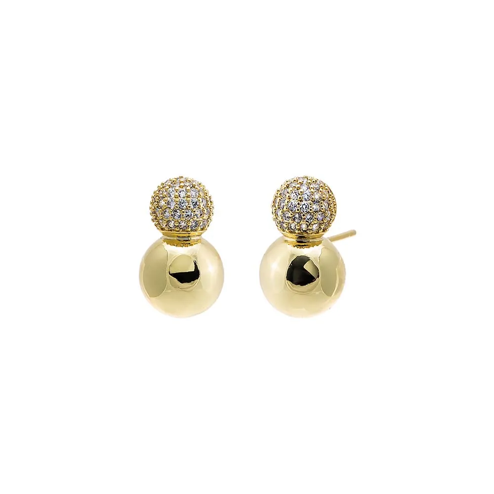 Solid/Pave Double Graduated Ball Stud Earirng sold by Adina Eden's