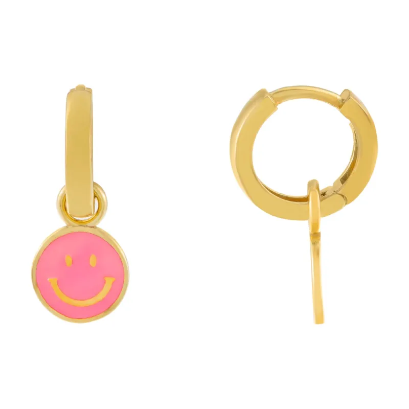 Enamel Smiley Face Huggie Earring sold by Adina Eden's