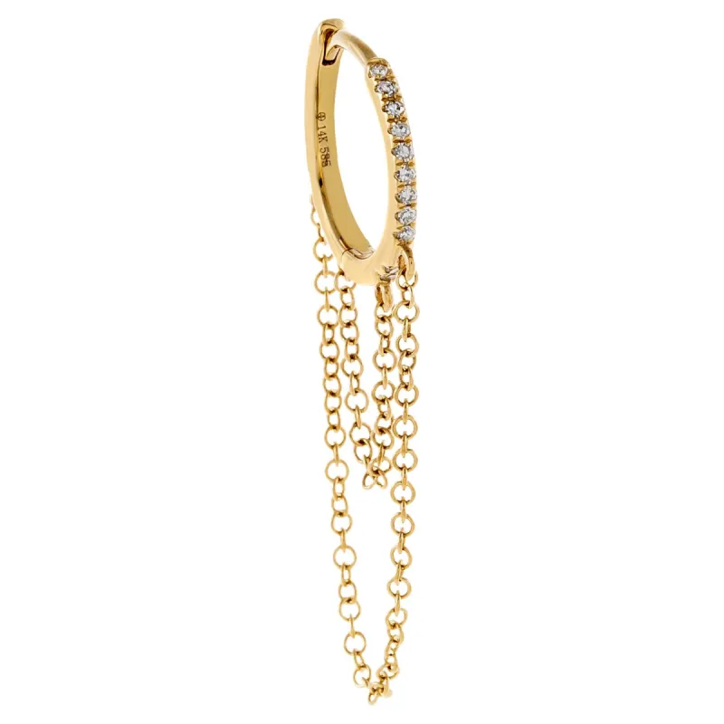 Diamond Cartilage Double Chain Huggie Earring 14K sold by Adina Eden's