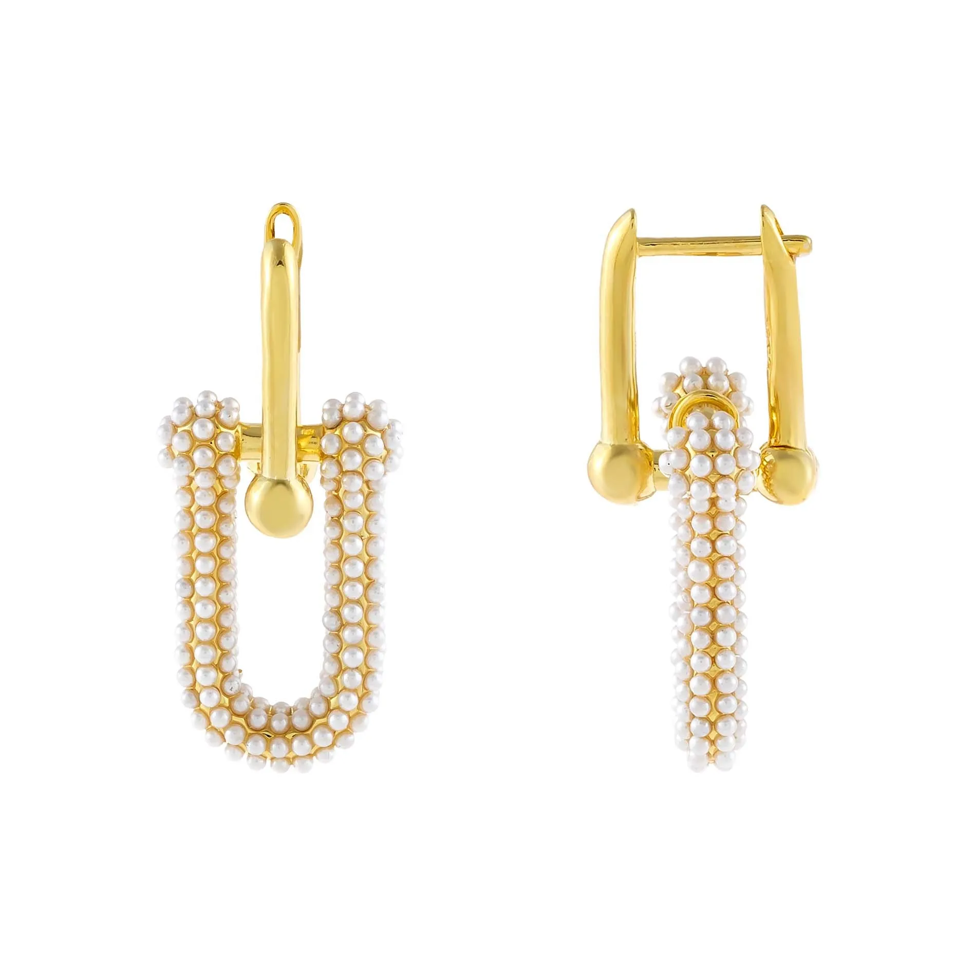 Pearl U Chain Huggie Earring sold by Adina Eden's