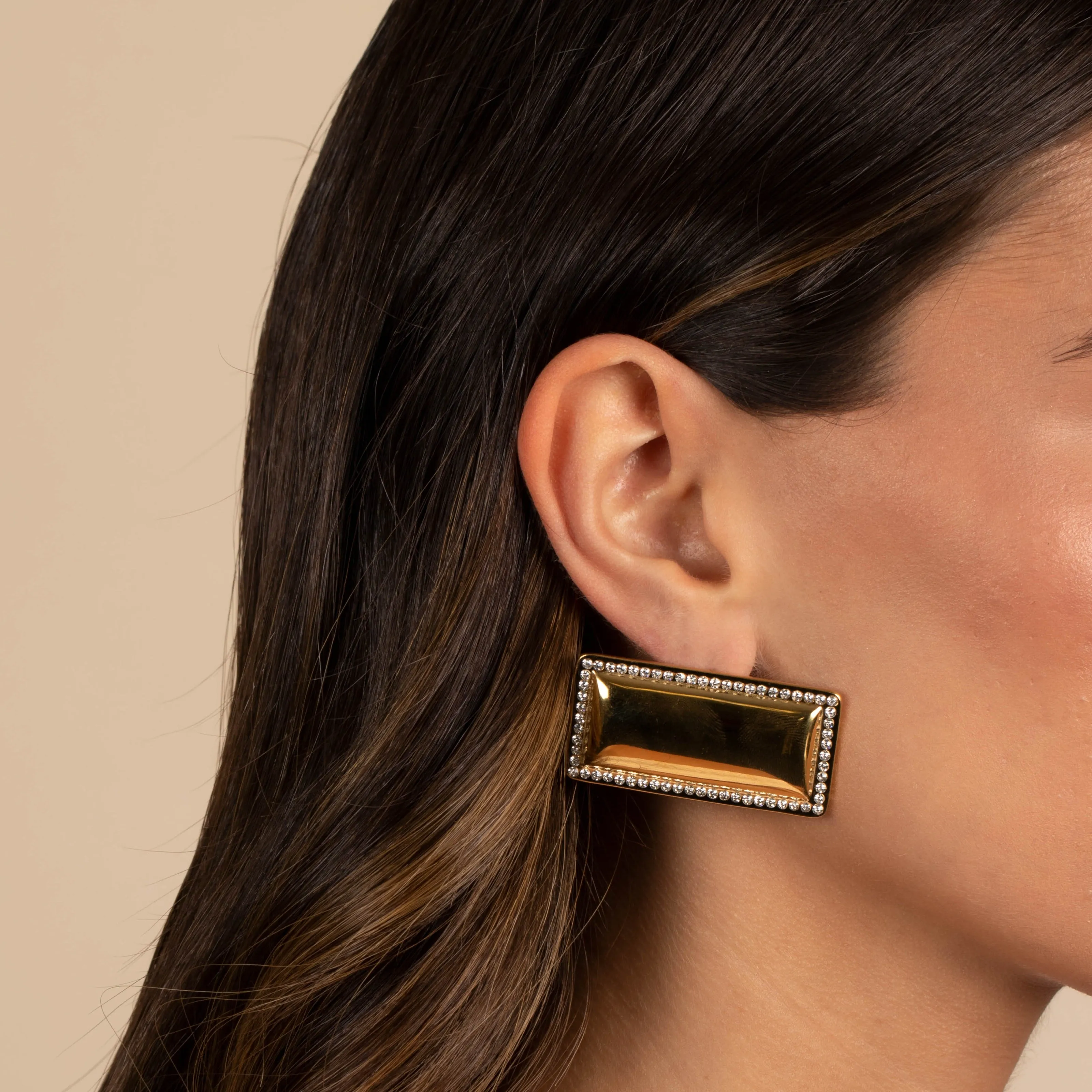 Pave Outlined Rectangular Statement Stud Earring sold by Adina Eden's product image thumbnail 3