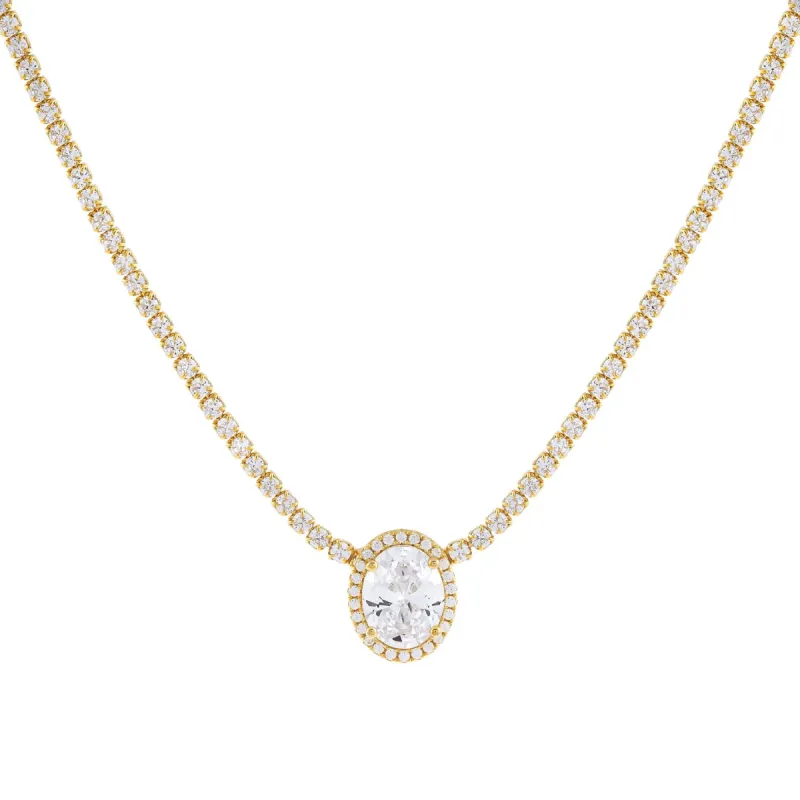 CZ Oval Illusion Tennis Necklace sold by Adina Eden's