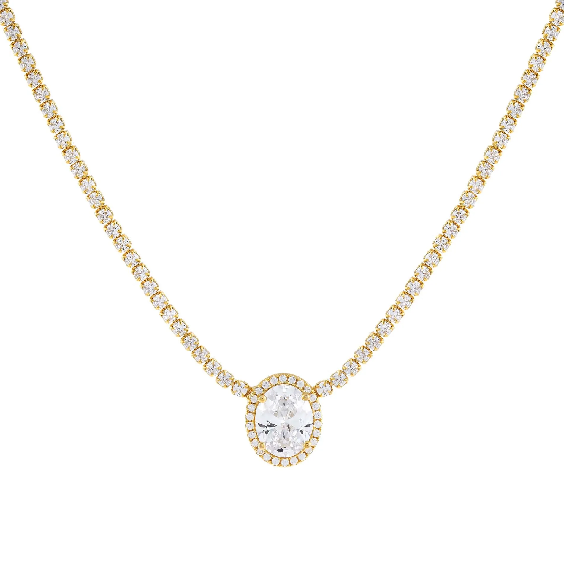 CZ Oval Illusion Tennis Necklace sold by Adina Eden's