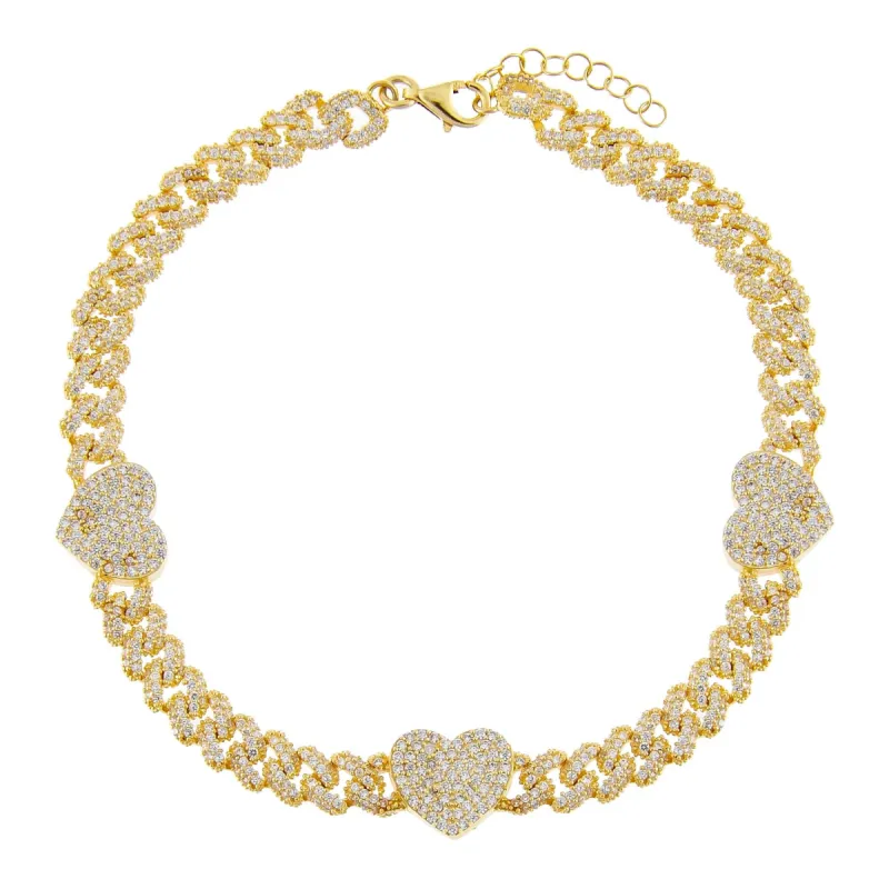 Pavé Heart Chain Link Anklet sold by Adina Eden's