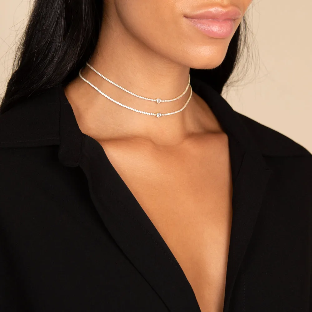 Heart Shape Bezel Thin Tennis Choker sold by Adina Eden's product image thumbnail 2