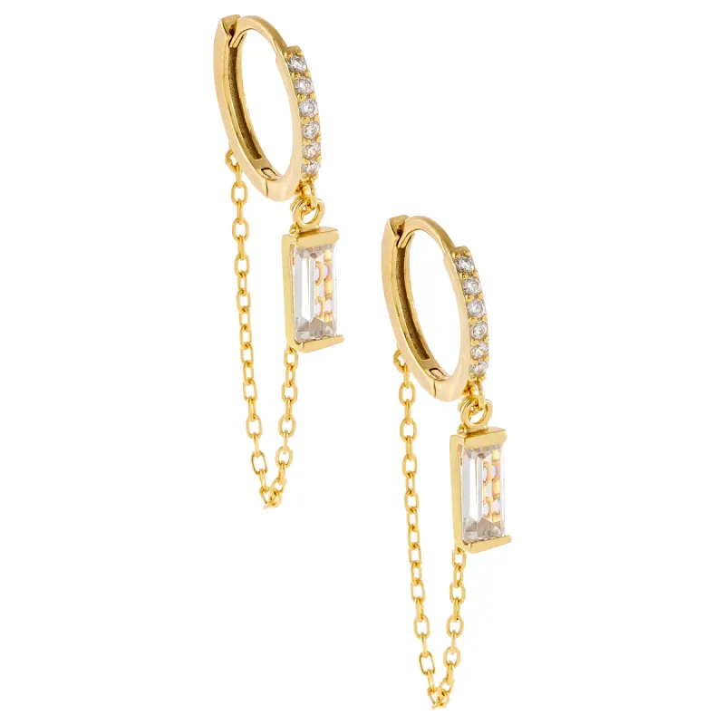 Pavé X Baguette Chain Huggie Earring sold by Adina Eden's