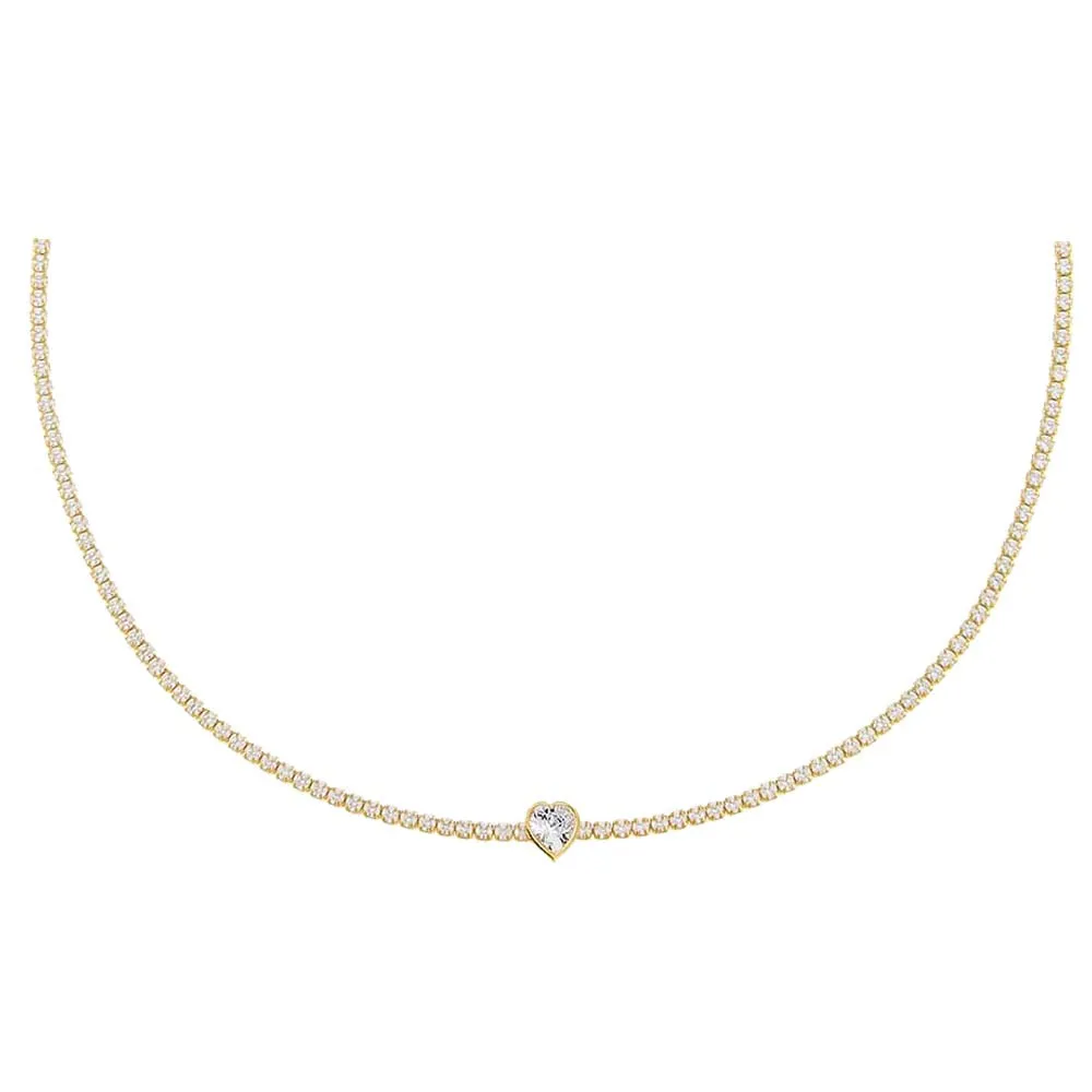 Heart Shape Bezel Thin Tennis Choker sold by Adina Eden's