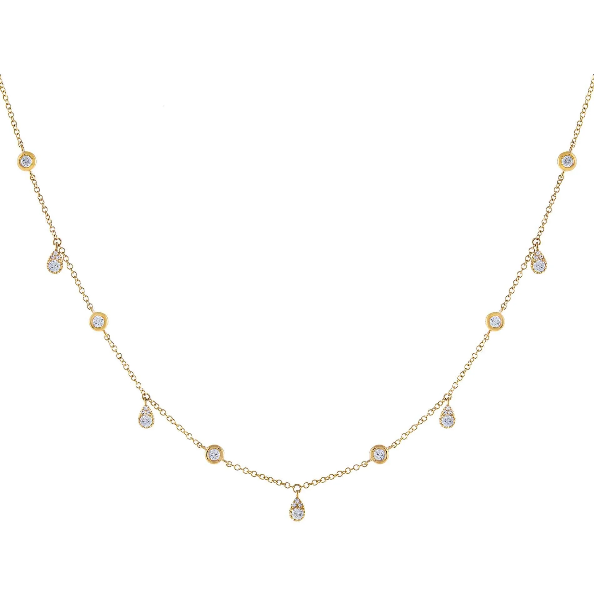 Diamond Bezel X Teardrop Dangling Necklace 14K sold by Adina Eden's