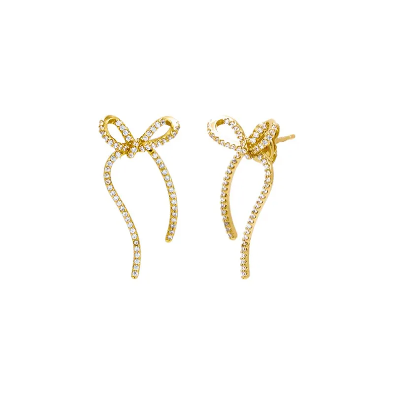 Pave Long Bow Tie Drop Stud Earring sold by Adina Eden's