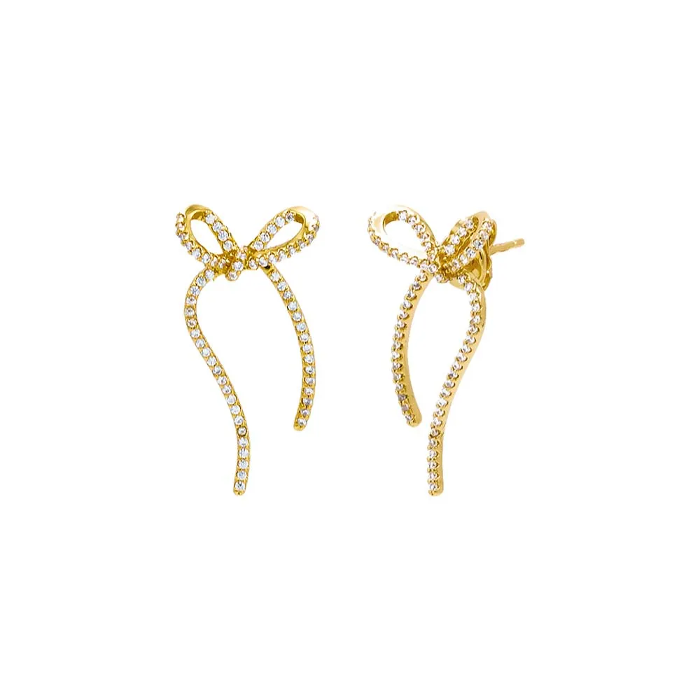 Pave Long Bow Tie Drop Stud Earring sold by Adina Eden's