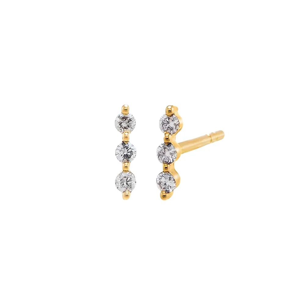 Diamond Mini Triple Stone Bar Stud Earring 14K sold by Adina Eden's