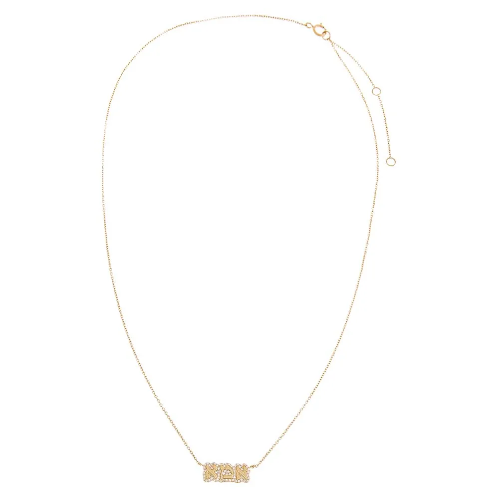 Diamond Pave Bubble Outline Hebrew 'Mom' Necklace 14K sold by Adina Eden's product image thumbnail 3