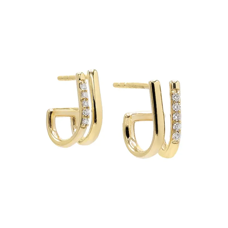 Solid/Pavé Diamond Double Hoop Earring 14K sold by Adina Eden's