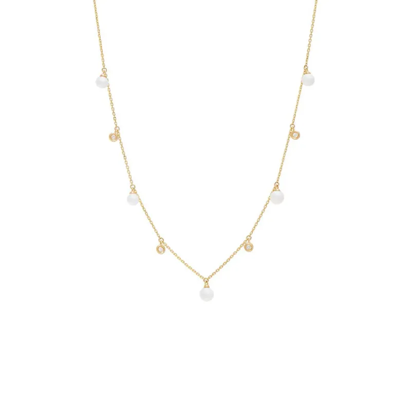 Dangling Diamond Bezel X Pearl Necklace 14K sold by Adina Eden's