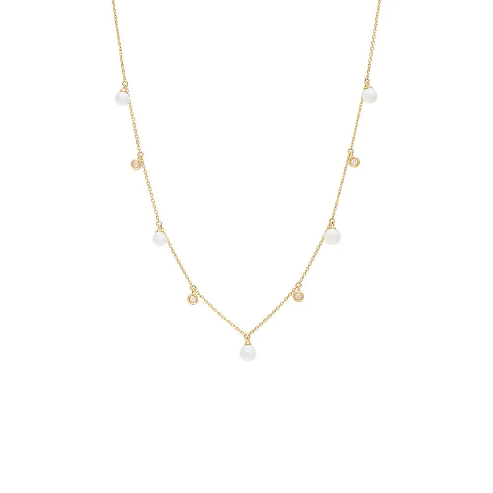 Dangling Diamond Bezel X Pearl Necklace 14K sold by Adina Eden's