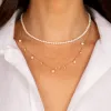 Dangling Diamond Bezel X Pearl Necklace 14K sold by Adina Eden's