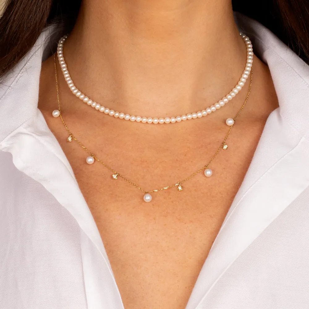 Dangling Diamond Bezel X Pearl Necklace 14K sold by Adina Eden's product image thumbnail 3