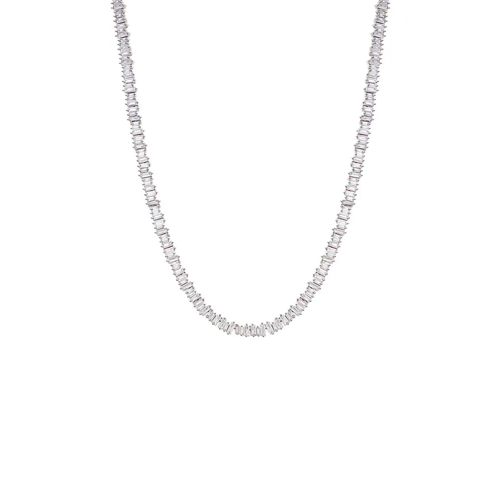 CZ Scattered Baguette Tennis Necklace sold by Adina Eden's product image thumbnail 5