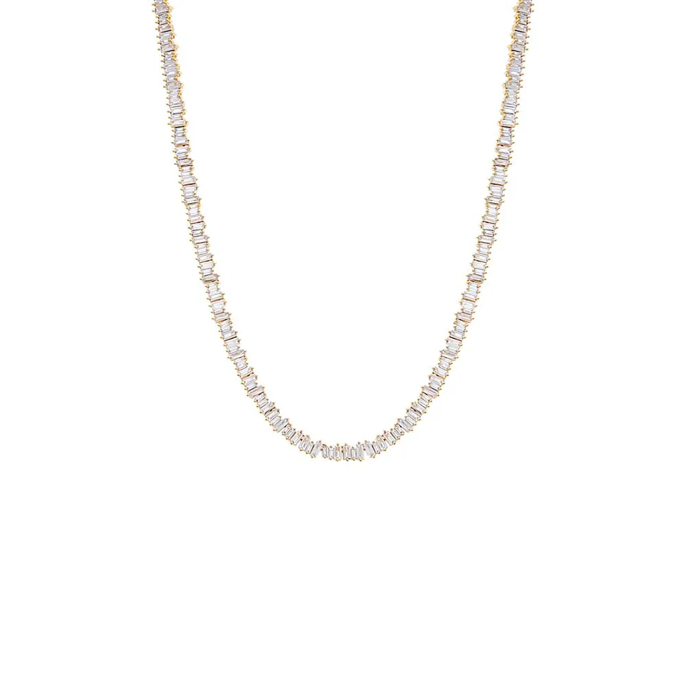 CZ Scattered Baguette Tennis Necklace sold by Adina Eden's