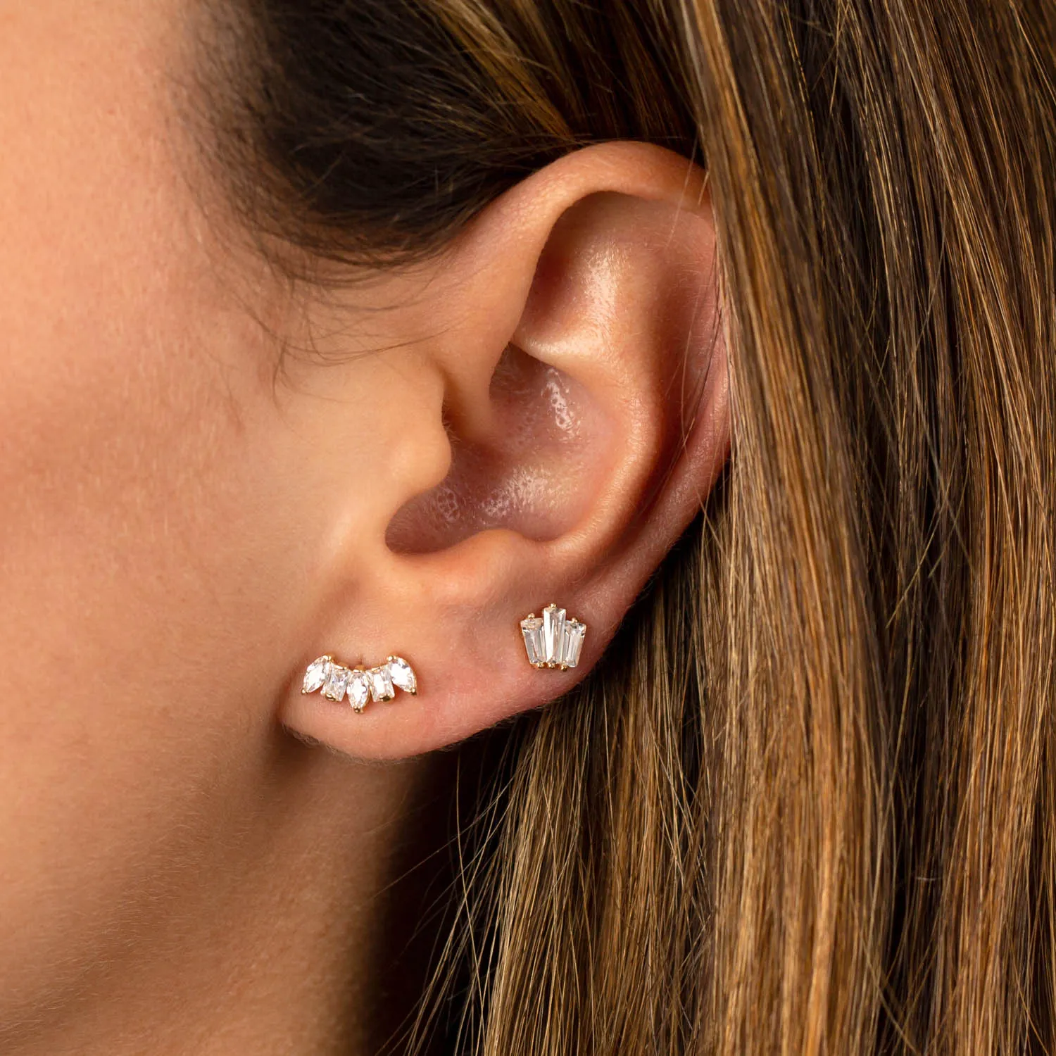Triple CZ Baguette Stud Earring 14K sold by Adina Eden's product image thumbnail 2