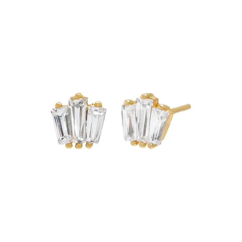 Triple CZ Baguette Stud Earring 14K sold by Adina Eden's