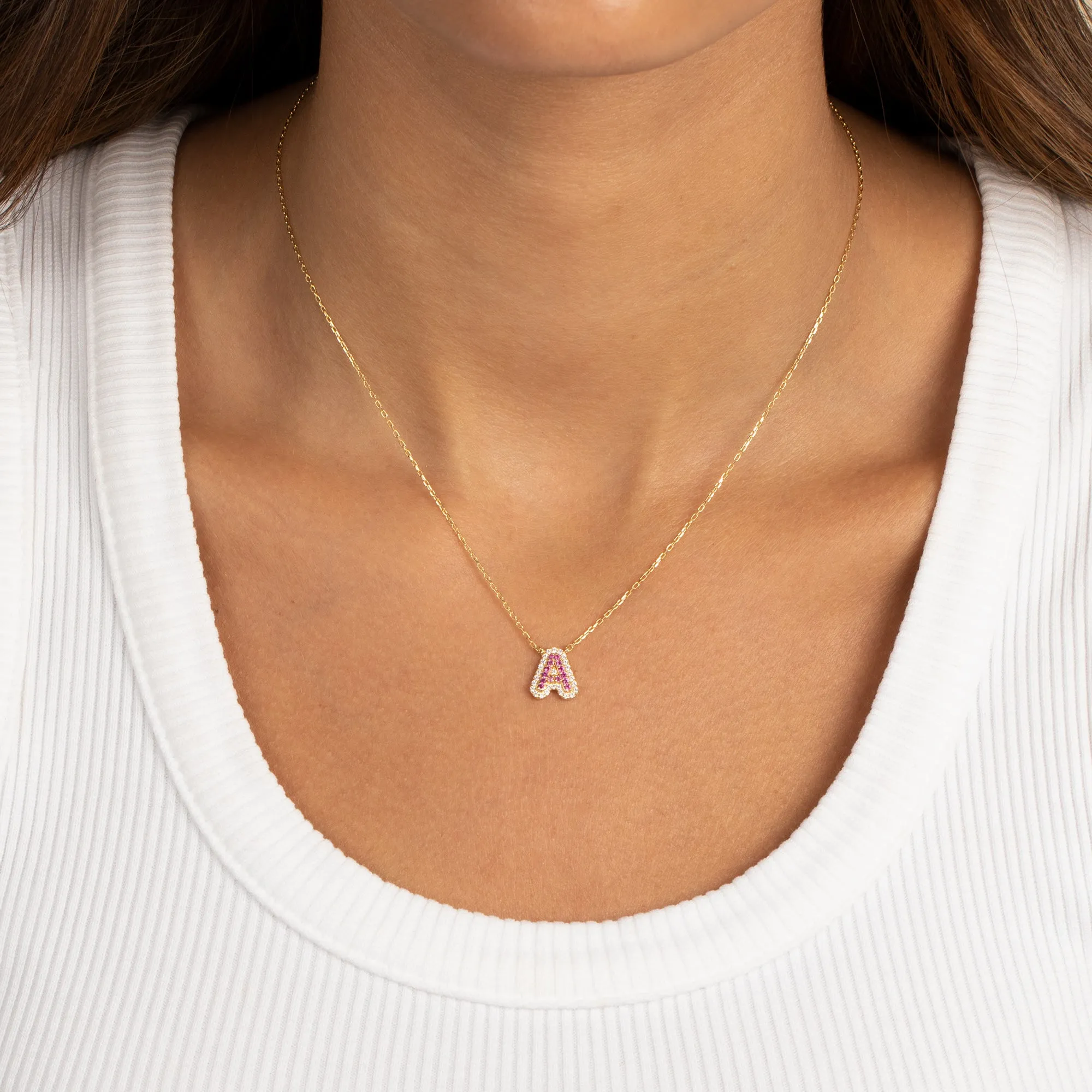 Pave Colored Bubble Initial Necklace sold by Adina Eden's product image thumbnail 2