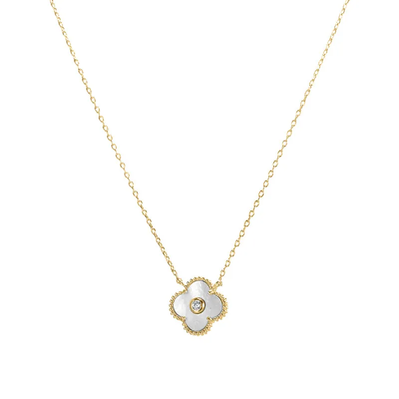 CZ Bezel Colored Stone Clover Pendant Necklace sold by Adina Eden's