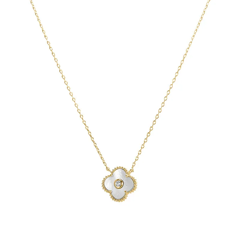 CZ Bezel Colored Stone Clover Pendant Necklace sold by Adina Eden's