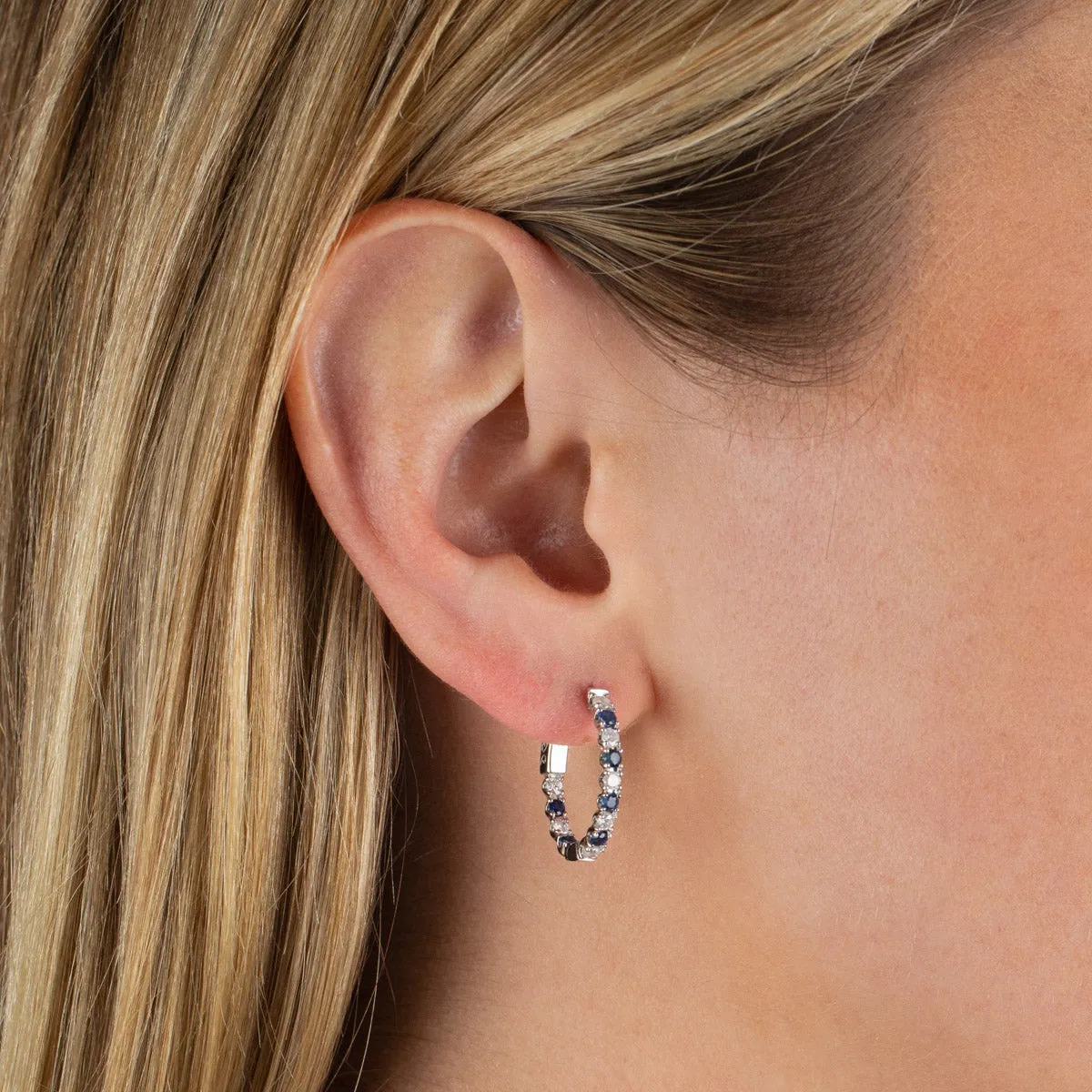 Diamond X Sapphire Oval Huggie Earring 14K sold by Adina Eden's product image thumbnail 2