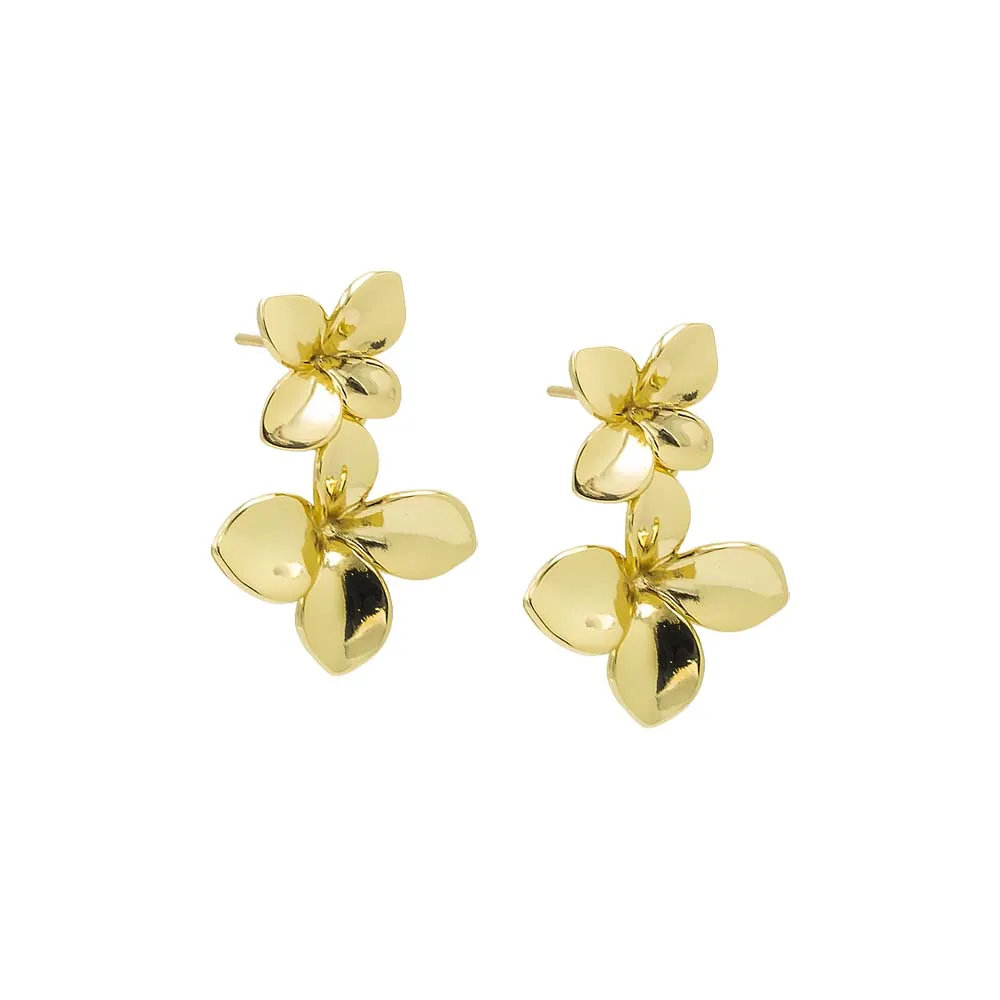 Solid Graduated Double Flower Drop Stud Earring sold by Adina Eden's