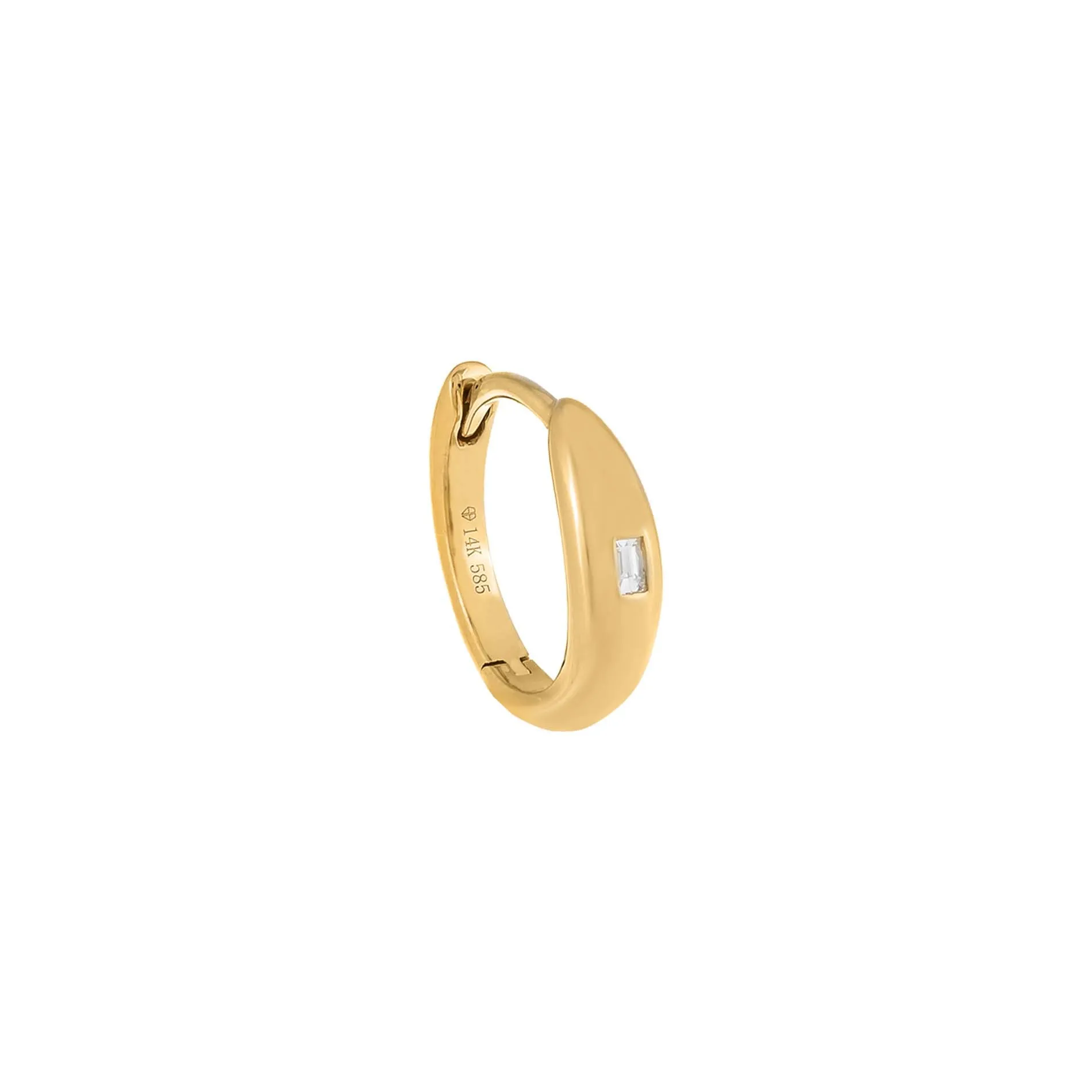 Diamond Baguette Hollow Dome Huggie Earring 14K sold by Adina Eden's